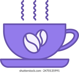 Coffee Color Icon. Vector Icon of Steaming Coffee Cup with Saucer. Lifestyle Concept