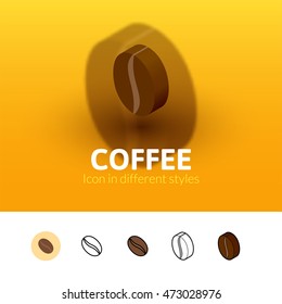 Coffee color icon, vector symbol in flat, outline and isometric style isolated on blur background