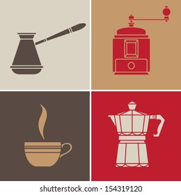 Coffee color  icons set.vintage coffee maker elements. vector illustration