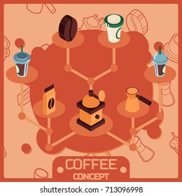 Coffee color isometric concept icons