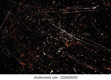 Coffee Color Paint Splatter. Texture Isolated on Black Background. Chocolate Shades Confetti. Splash Silhouette. Colorful Design Elements. Vector Illustration, EPS 10.