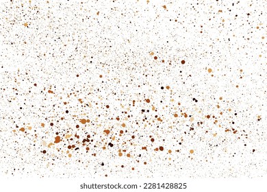 Coffee Color Paint Splatter. Texture Isolated on White Background. Chocolate Shades Confetti. Splash Silhouette. Colorful Design Elements. Vector Illustration, EPS 10.