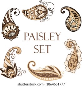 Coffee color paisley clipart isolated elements. Vector decorative set. Use for Arabic and Indian holidays,
scrapbooking, web interface, surface decoration