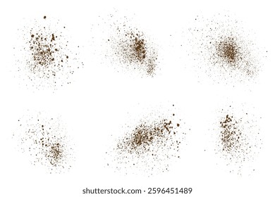 Coffee color set of grain texture isolated cinnamon or flying cocoa chocolate powder isolated vector realistic splash background collection