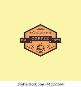 Coffee color set of monochrome vector labels, badges, emblems and logos isolated on yellow background