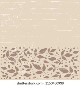 Coffee color square background with decorative stripe of brown leaves and dots below for decoration, scrapbooking paper, sheet of book or notebook, wedding invitation, greeting card, text, family tree