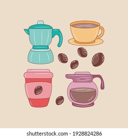 Coffee colored line icon, simple doodle drink vector illustration 