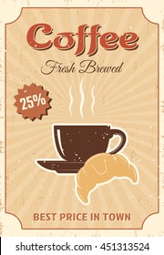Coffee colored poster with headline coffee fresh brewed best price in town vector illustration