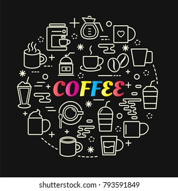 coffee colorful gradient with line icons set, vector editable stroke