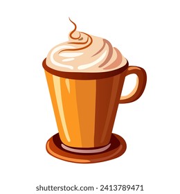 Coffee of colorful set. An artful illustration of a latte-filled mug with cream aroma on a clean white background. Vector illustration.