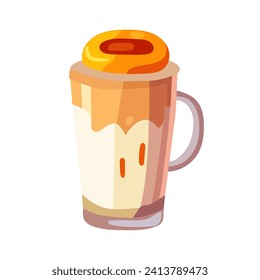 Coffee of colorful set. The cartoon design of a coffee cup with cream latte is sure to bring a smile to your face. Vector illustration.