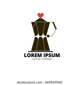 Coffee company logo. Design for cafe, organic product. Element for business identity. Icons and symbols collection, including beans, coffeepot, cup. Modern flat silhouette style labels.