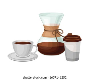 Coffee Composition with Coffee Press and Beverage in Cup Vector Items