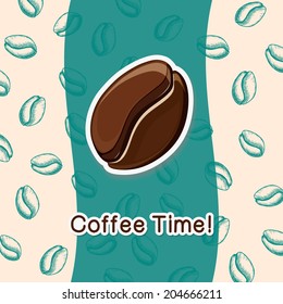 Coffee concept background. Cartoon coffee beans and text. Eps 10 vector illustration.