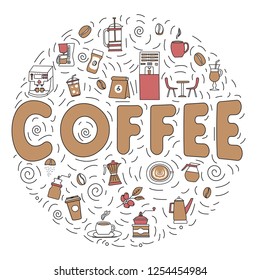 Coffee Concept Background. Hand Drawn.