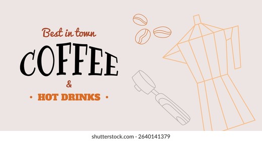 Coffee concept design background. Card, poster, banner, story and post template. Cafe and coffeeshop design. Concept doodle illustrations of coffee beans. Modern minimalist hand drawn art 
