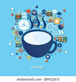 Coffee concept design on blue background,clean vector