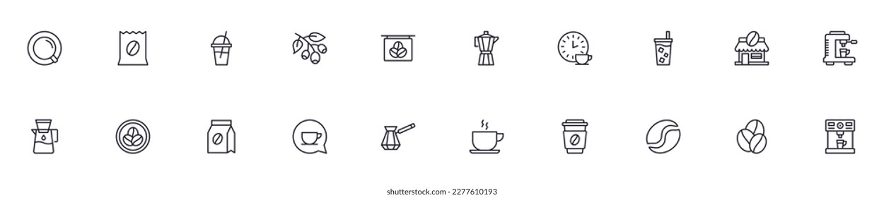 Coffee concept. Coffee line icon set. Collection of vector signs in trendy flat style for web sites, internet shops and stores, books and flyers. Premium quality icons isolated on white background 