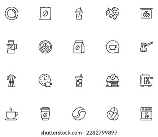 Coffee concept. Coffee line icon set. Collection of vector signs in trendy flat style for web sites, internet shops and stores, books and flyers. Premium quality icons isolated on white background 