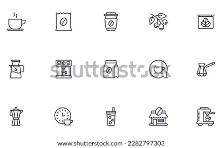 Coffee concept. Coffee line icon set. Collection of vector signs in trendy flat style for web sites, internet shops and stores, books and flyers. Premium quality icons isolated on white background 