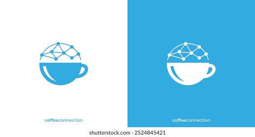 Logo de conexión del café. Café o bebida y conexión de puntos con estilo minimalista. Logotipo de la tecnología del café, icono, símbolo, Vector, Inspiración del diseño.