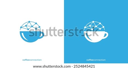 Coffee Connection Logo. Coffee or Drink and Dot Connection with Minimalist Style. Coffee Tech Logo, Icon, Symbol, Vector, Design Inspiration.