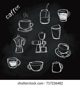 Coffee container hand drawn blackboard vector illustration