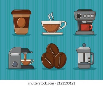 el café contiene iconos como la máquina
