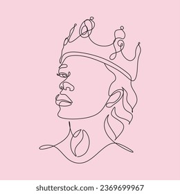 Coffee Continuous one line drawing. Woman qween of beans relaxing with cup of tea. Vector illustration