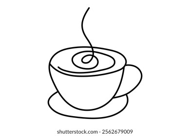Coffee continuous single line art and isolated outline vector illustration