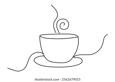 Coffee continuous single line art and isolated outline vector illustration