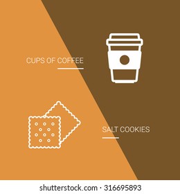 Coffee and cookie icon on brown background