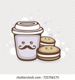 Coffee and cookie vector illustration. Cute food. Design for logo and menu.