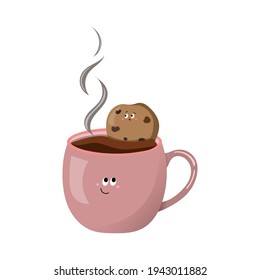 Coffee with cookies. Cartoon style. Vector illustration 