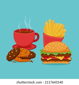 Coffee with cookies and fast food