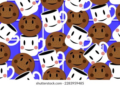 Coffee and cookies funny, nice and cute seamless vector pattern for  good design and decoration