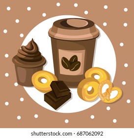 Coffee with cookies and muffin. Vector background illustrations 
