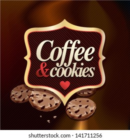 Coffee and Cookies Vector Label and background. Graphic Design Editable For Your Design.