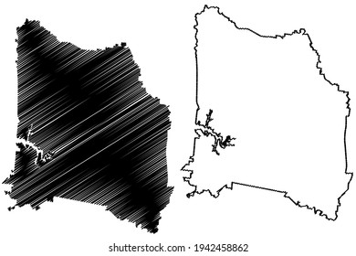 Condado de Coffee, Estado de Tennessee (condado de los Estados Unidos de América), cartografía de vector, dibujo de garabatos Mapa del café