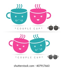 coffee couple cute cup logo design on white background  Vector illustration