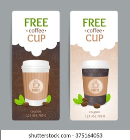 Coffee Coupon Set. Free Cup. Vector illustration