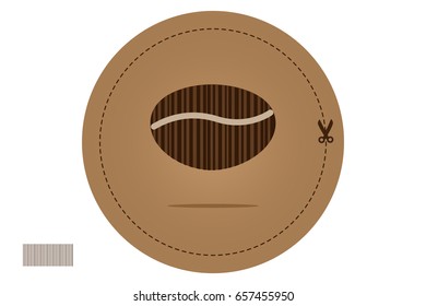 Coffee coupon or voucher concept shown with a bar code, dotted lines and a scissors around the coffee bean in circular outline.