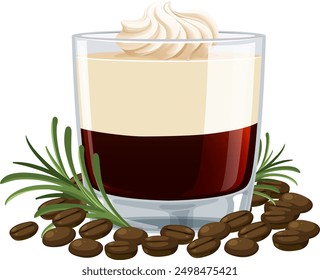 Coffee with cream and coffee beans illustration