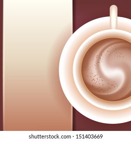 Coffee with cream and chocolate chips. View from above. The original pattern for menu. Place for your text