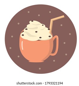 Coffee with cream and chocolate dragee. Vector illustration, web-design, etc