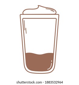 coffee with cream cold yummy drink icon in brown line vector illustration
