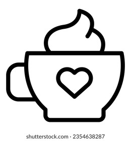 Café con icono de la línea de crema. Mug de café con ilustración del vector cardiaco aislado en blanco. Diseño de estilo de esquema de bebida, diseñado para web y aplicación. Eps 10