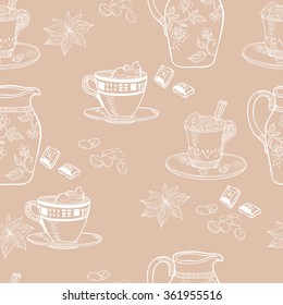 Coffee with cream. seamless pattern