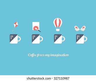 Kaffee- und Kreativitätsflachsymbole Konzept Vektorgrafik