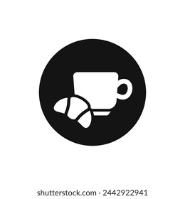 Coffee with croissant black and white vector icon